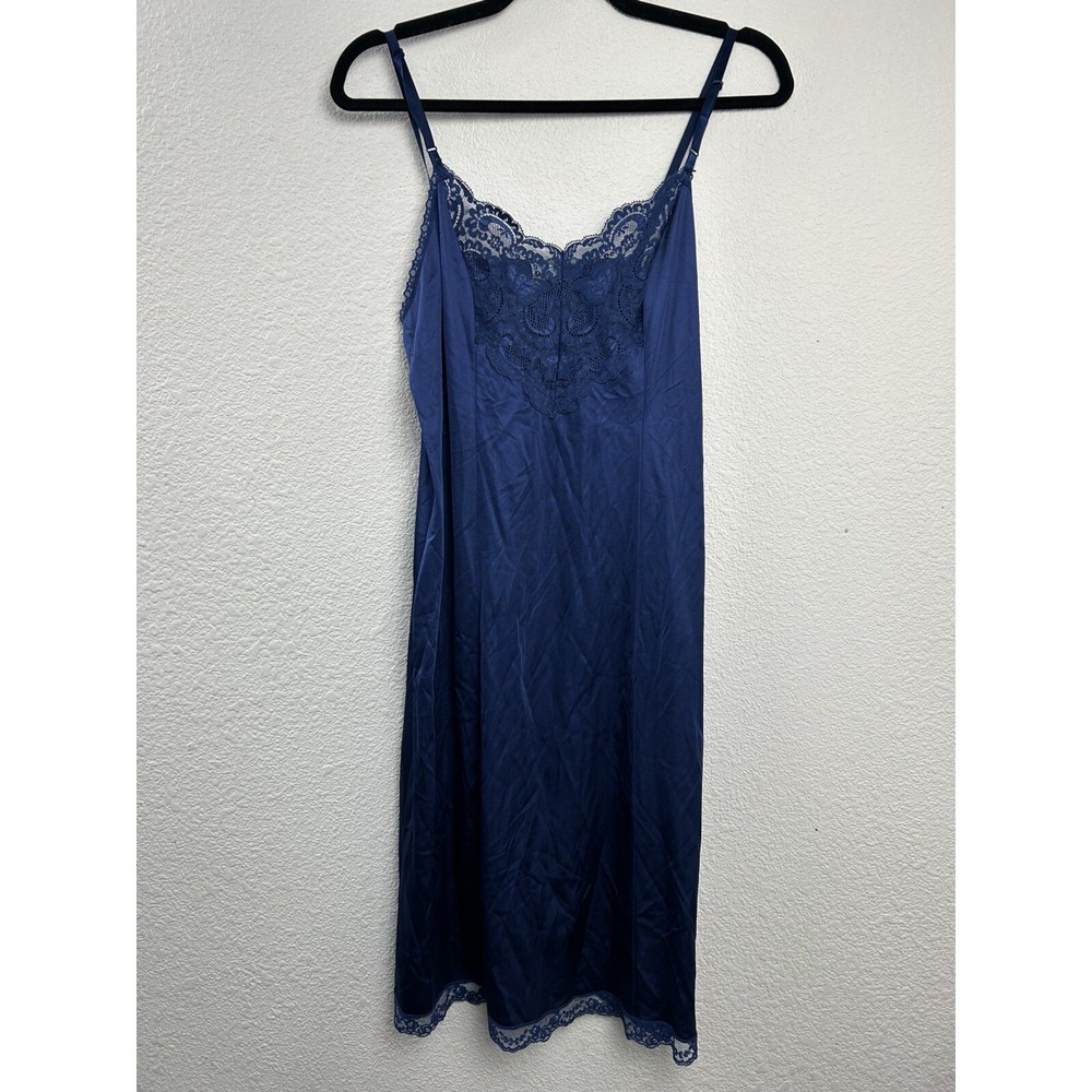 Vintage Applause Navy Blue‎ Lace Slip Dress Size 36 Boudoir Risqué Flirty Sexy
